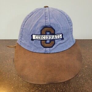 J&M Davidson Baseball Cap Mens Brown Blue Embroidered Cincinnati Adjustable Hat